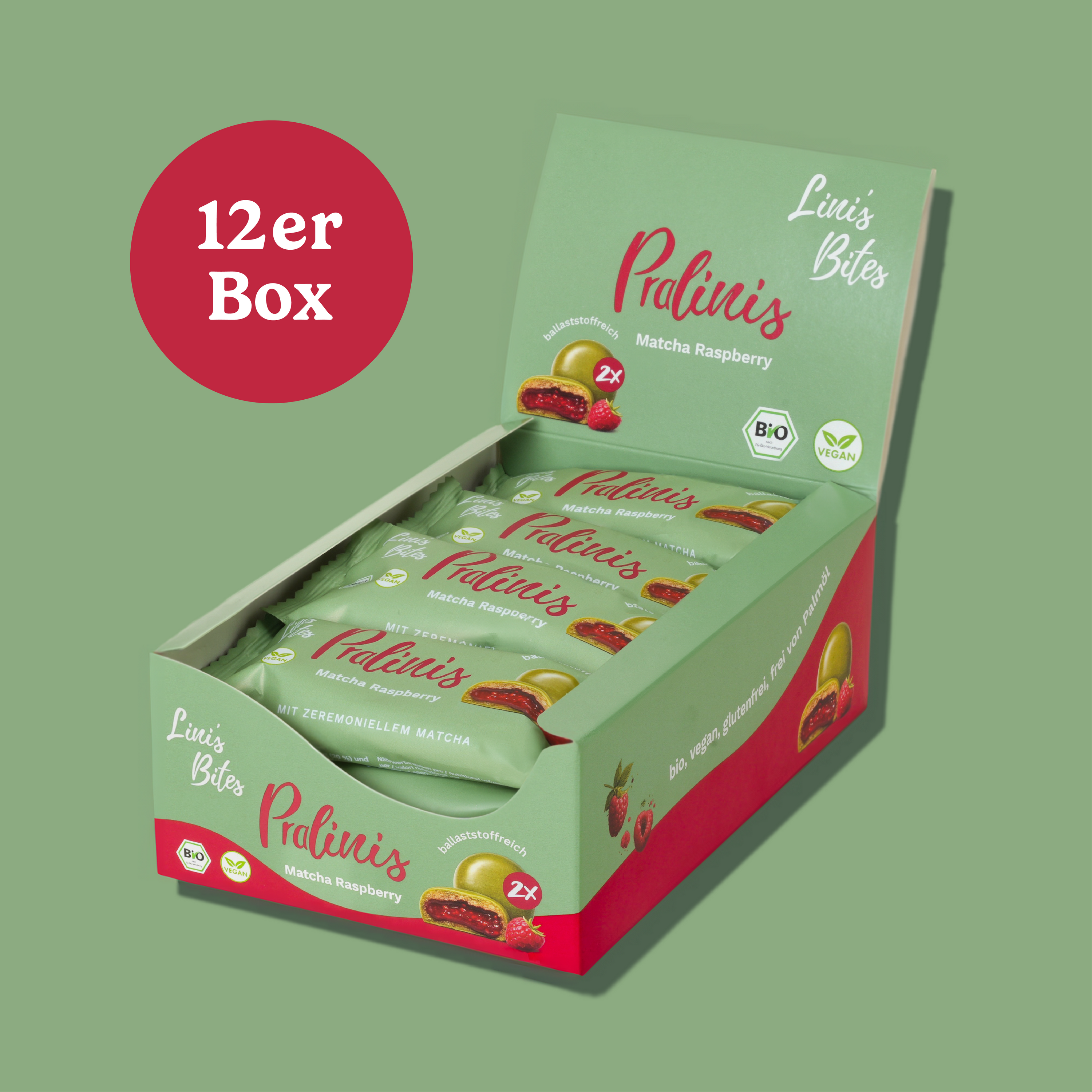 Bio Pralinis Matcha Raspberry 2.0 (12er Box)